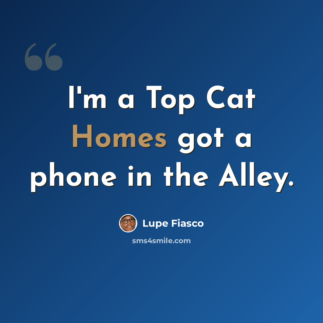 “I'm a Top Cat Homes got a phone in the Alley.” quote by Lupe Fiasco