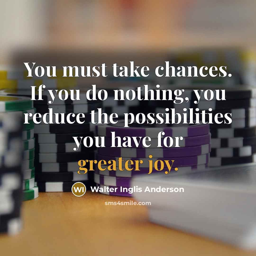 “You must take chances. If you do nothing, you reduce the possibilities you have for greater joy.” quote by Walter Inglis Anderson