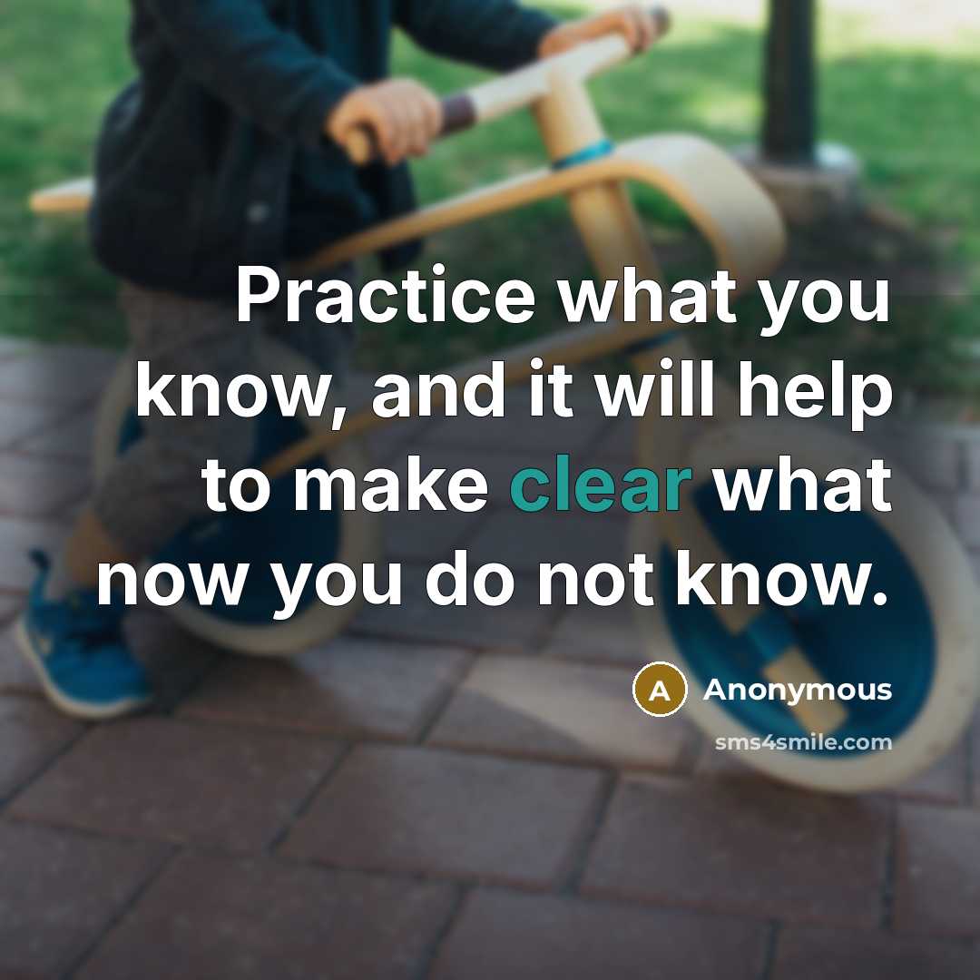 “Practice what you know, and it will help to make clear what now you do not know.” quote by Anonymous