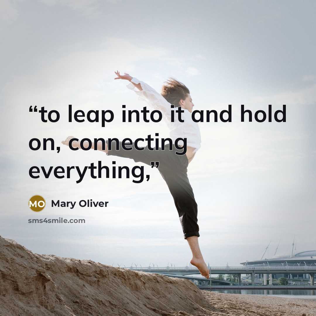 “to leap into it and hold on, connecting everything,” quote by Mary Oliver