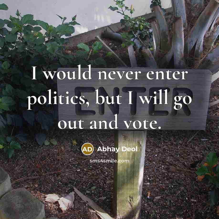 “I would never enter politics, but I will go out and vote.” quote by Abhay Deol
