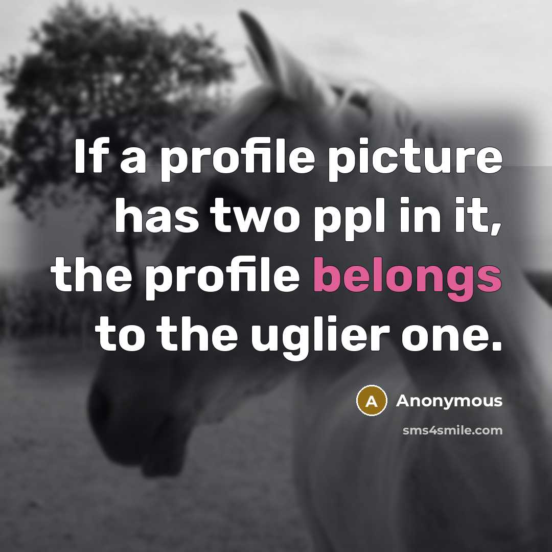 “If a profile picture has two ppl in it, the profile belongs to the uglier one.” quote by Anonymous