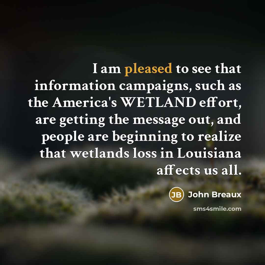 “I am pleased to see that information campaigns, such as the America's WETLAND effort, are getting the message out, and people are beginning to realize that wetlands loss in Louisiana affects us all.” quote by John Breaux