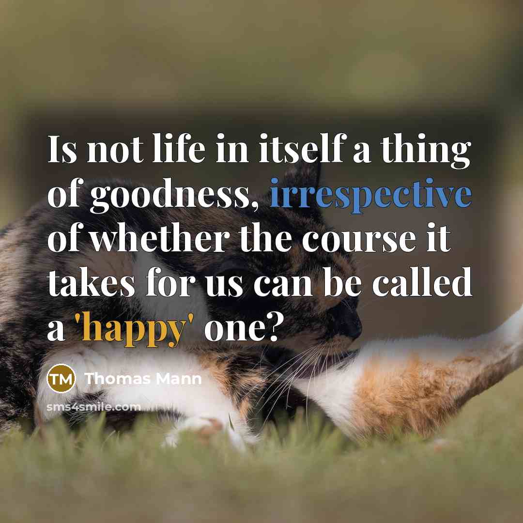 “Is not life in itself a thing of goodness, irrespective of whether the course it takes for us can be called a 'happy' one?” quote by Thomas Mann