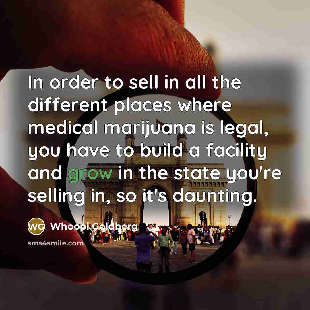 “In order to sell in all the different places where medical marijuana is legal, you have to build a facility and grow in the state you're selling in, so it's daunting.” quote by Whoopi Goldberg