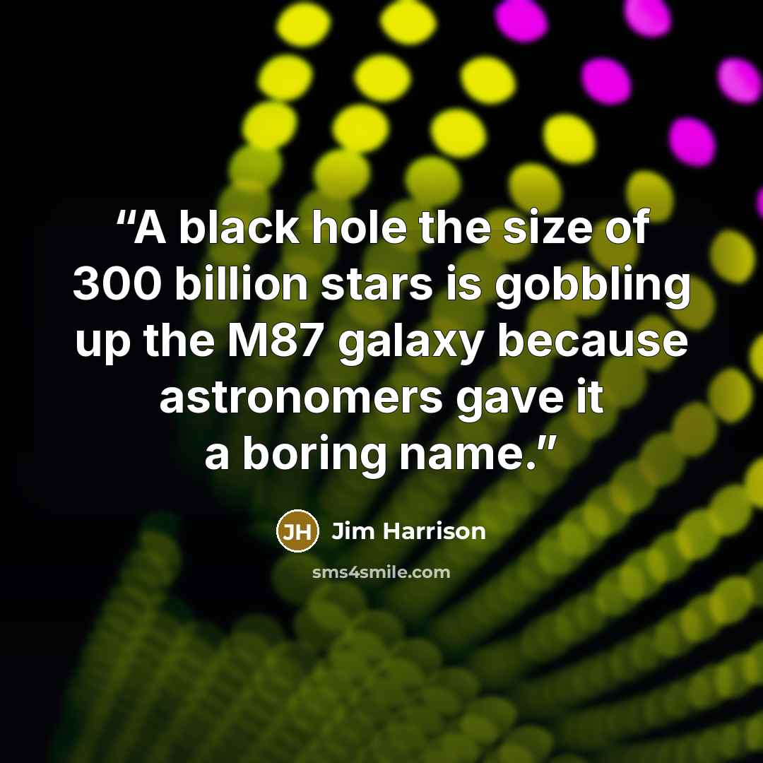 “A black hole the size of 300 billion stars is gobbling up the M87 galaxy because astronomers gave it a boring name.” quote by Jim Harrison