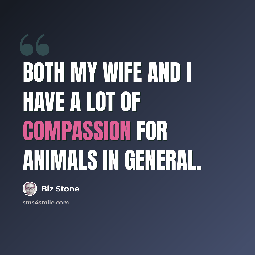 “Both my wife and I have a lot of compassion for animals in general.” quote by Biz Stone
