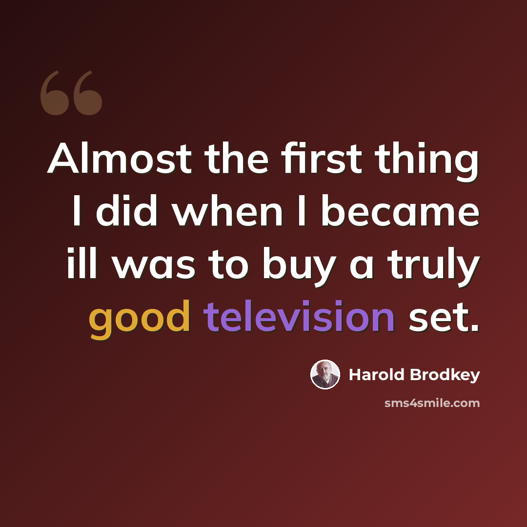 “Almost the first thing I did when I became ill was to buy a truly good television set.” quote by Harold Brodkey