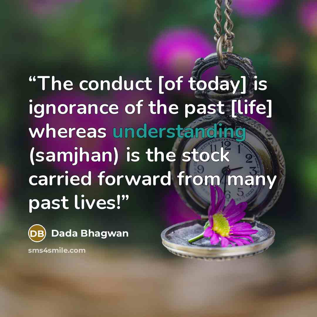 “The conduct [of today] is ignorance of the past [life] whereas understanding (samjhan) is the stock carried forward from many past lives!” quote by Dada Bhagwan