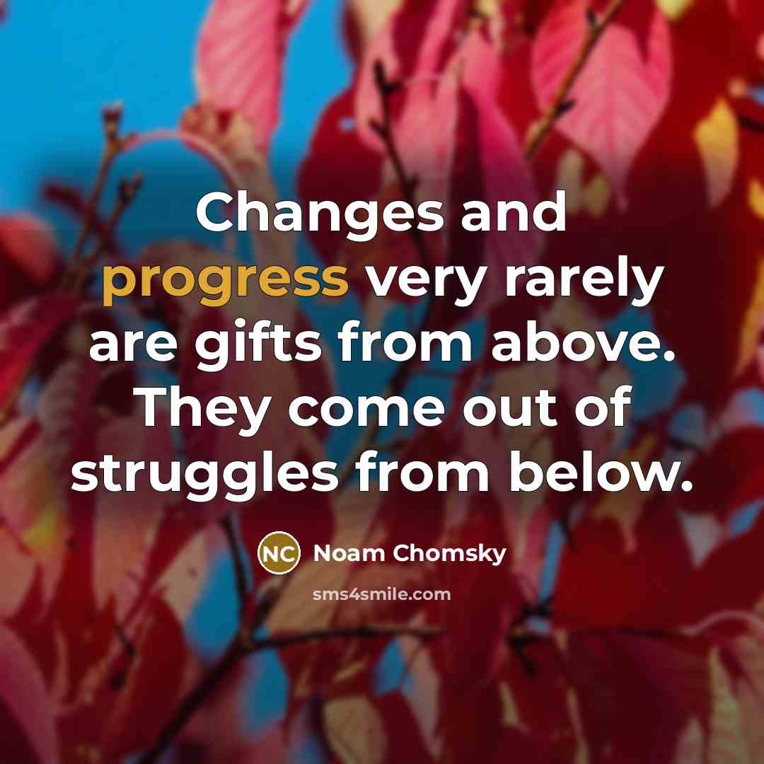 “Changes and progress very rarely are gifts from above. They come out of struggles from below.” quote by Noam Chomsky