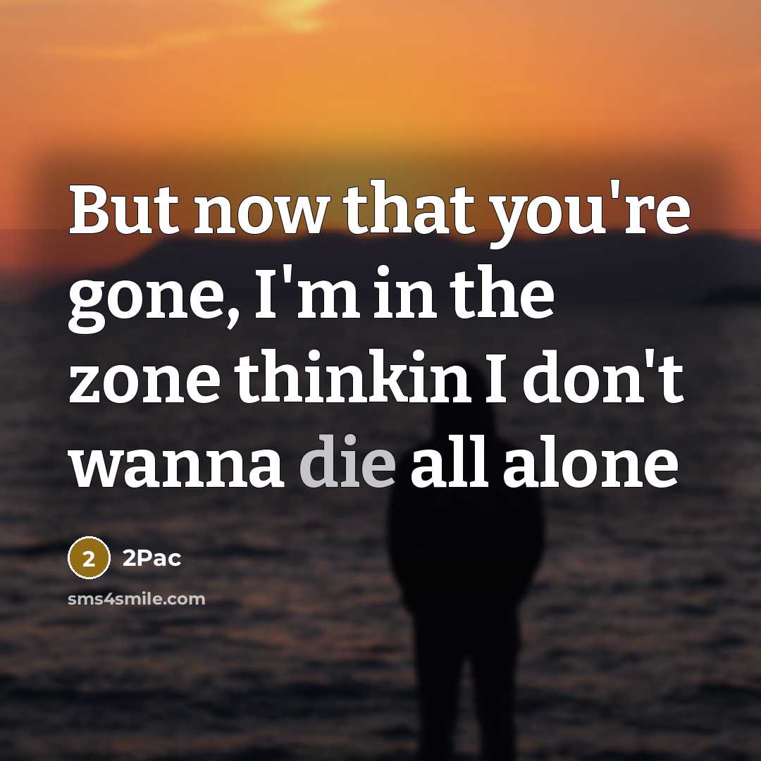 “But now that you're gone, I'm in the zone thinkin I don't wanna die all alone” quote by 2Pac