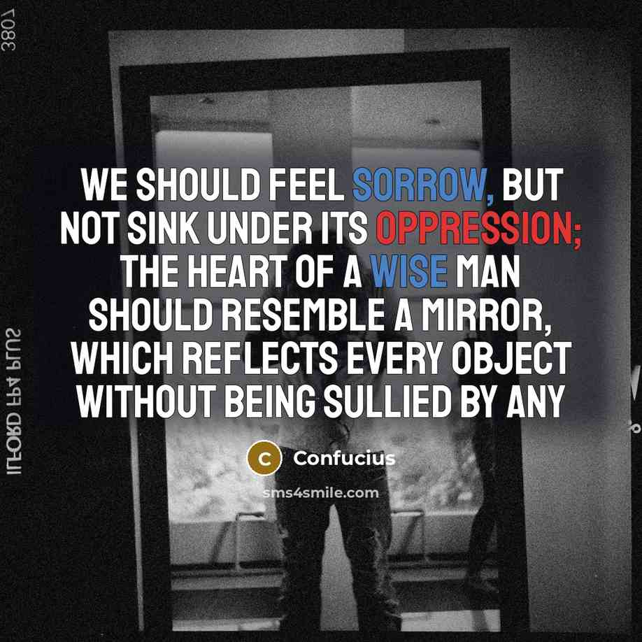 “We should feel sorrow, but not sink under its oppression; the heart of a wise man should resemble a mirror, which reflects every object without being sullied by any” quote by Confucius