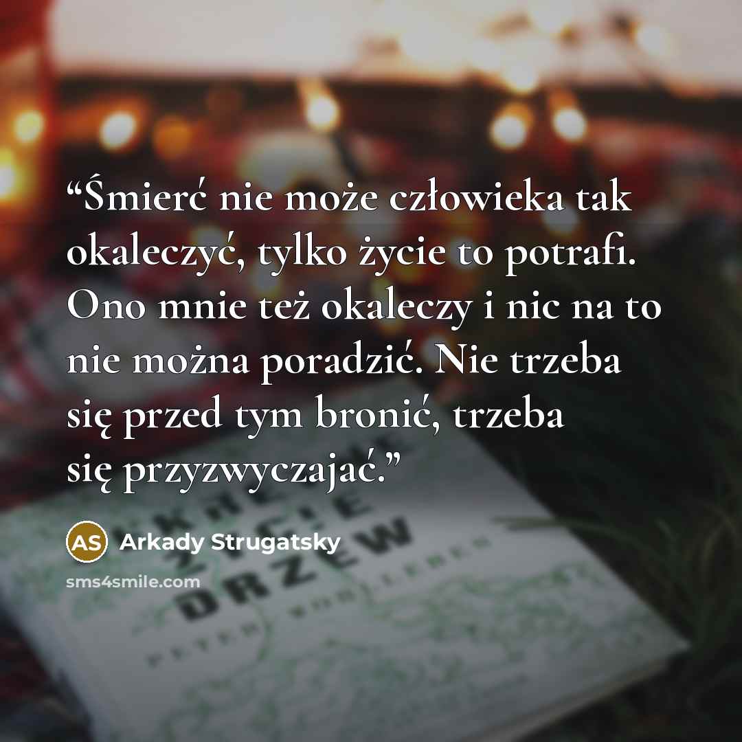 “Śmierć nie może człowieka tak okaleczyć, tylko życie to potrafi. Ono mnie też okaleczy i nic na to nie można poradzić. Nie trzeba się przed tym bronić, trzeba się przyzwyczajać.” quote by Arkady Strugatsky