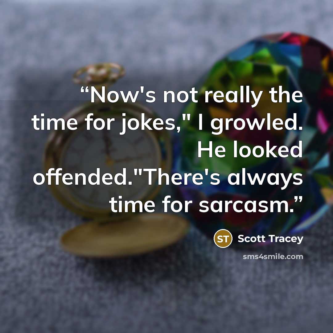 “Now's not really the time for jokes," I growled. He looked offended."There's always time for sarcasm.” quote by Scott Tracey