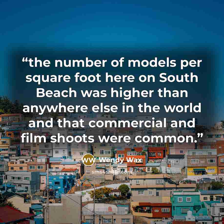 “the number of models per square foot here on South Beach was higher than anywhere else in the world and that commercial and film shoots were common.” quote by Wendy Wax