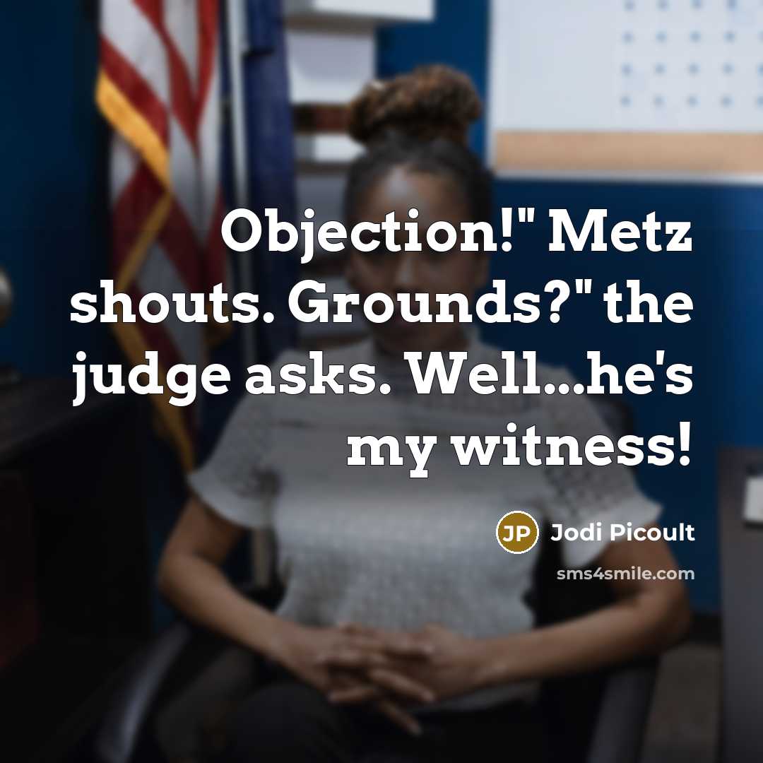 “Objection!" Metz shouts. Grounds?" the judge asks. Well...he's my witness!” quote by Jodi Picoult