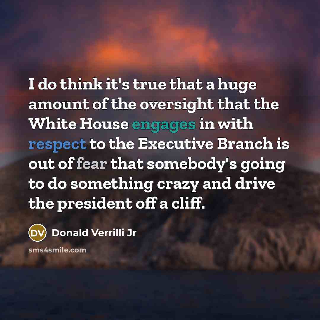 “I do think it's true that a huge amount of the oversight that the White House engages in with respect to the Executive Branch is out of fear that somebody's going to do something crazy and drive the president off a cliff.” quote by Donald Verrilli Jr