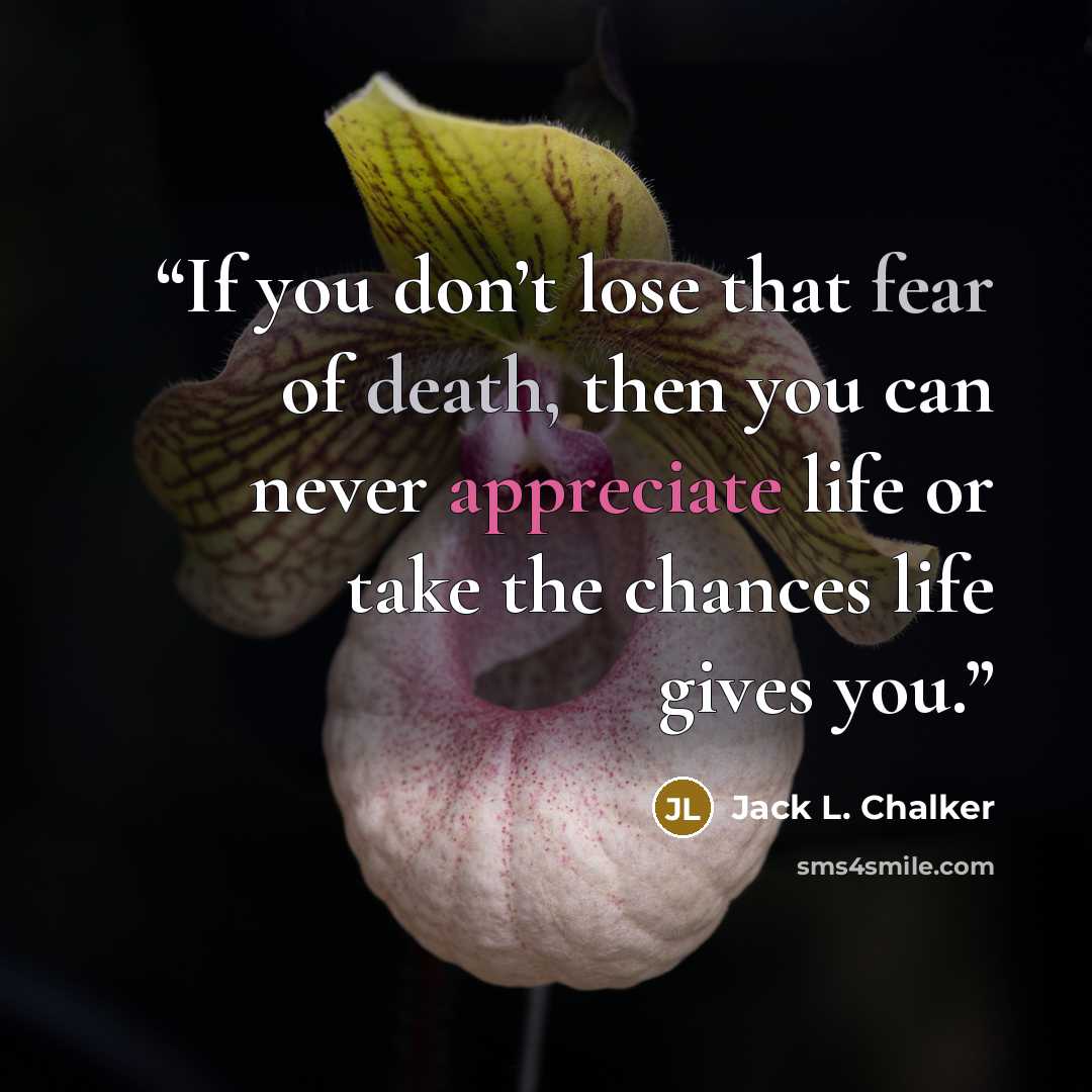 “If you don’t lose that fear of death, then you can never appreciate life or take the chances life gives you.” quote by Jack L. Chalker