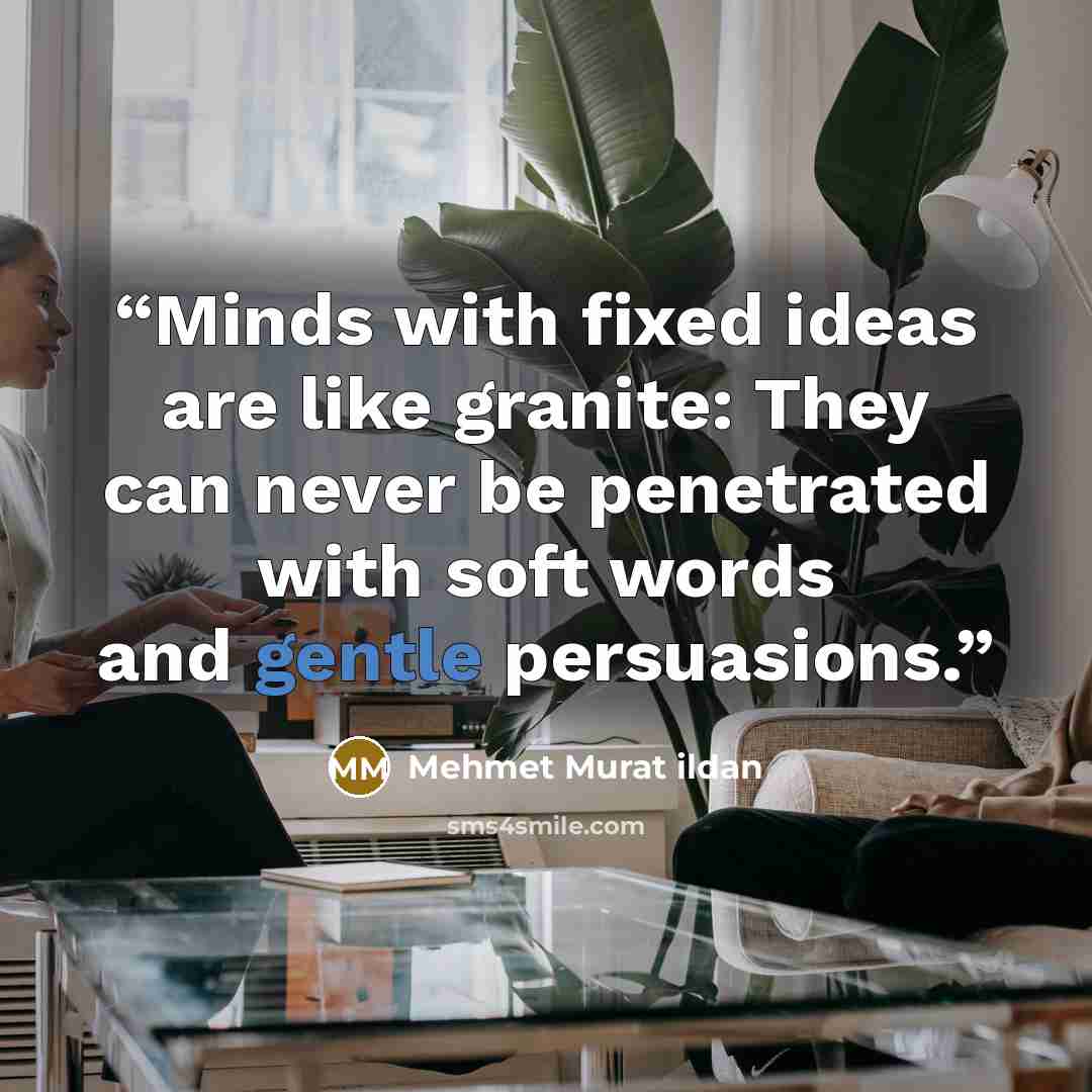 “Minds with fixed ideas are like granite: They can never be penetrated with soft words and gentle persuasions.” quote by Mehmet Murat ildan