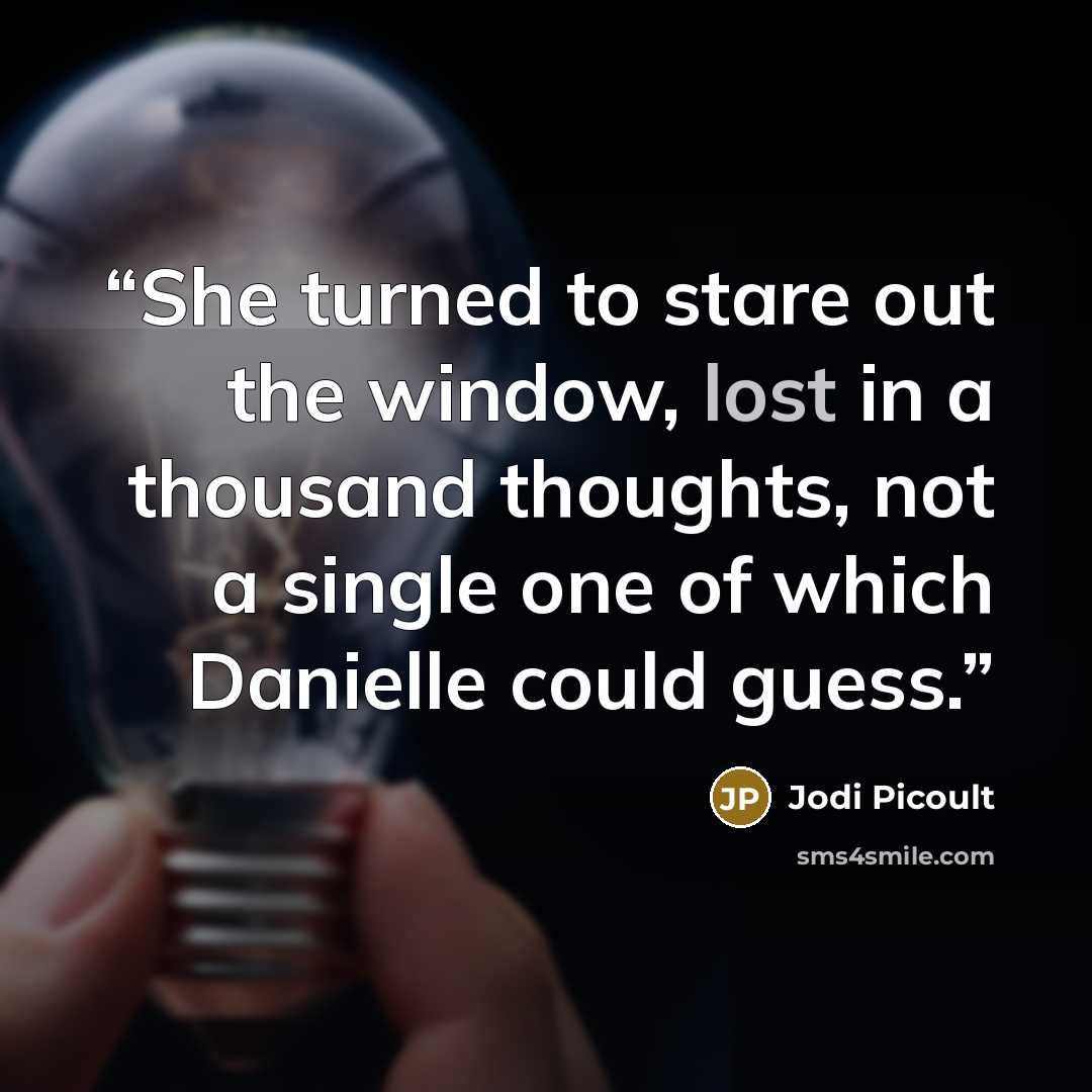 “She turned to stare out the window, lost in a thousand thoughts, not a single one of which Danielle could guess.” quote by Jodi Picoult