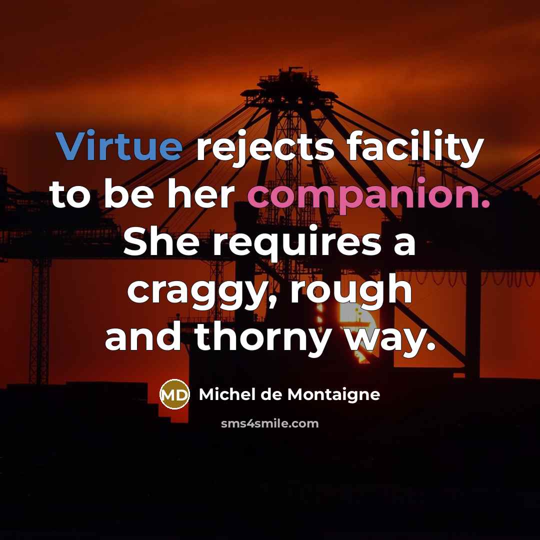 “Virtue rejects facility to be her companion. She requires a craggy, rough and thorny way.” quote by Michel de Montaigne