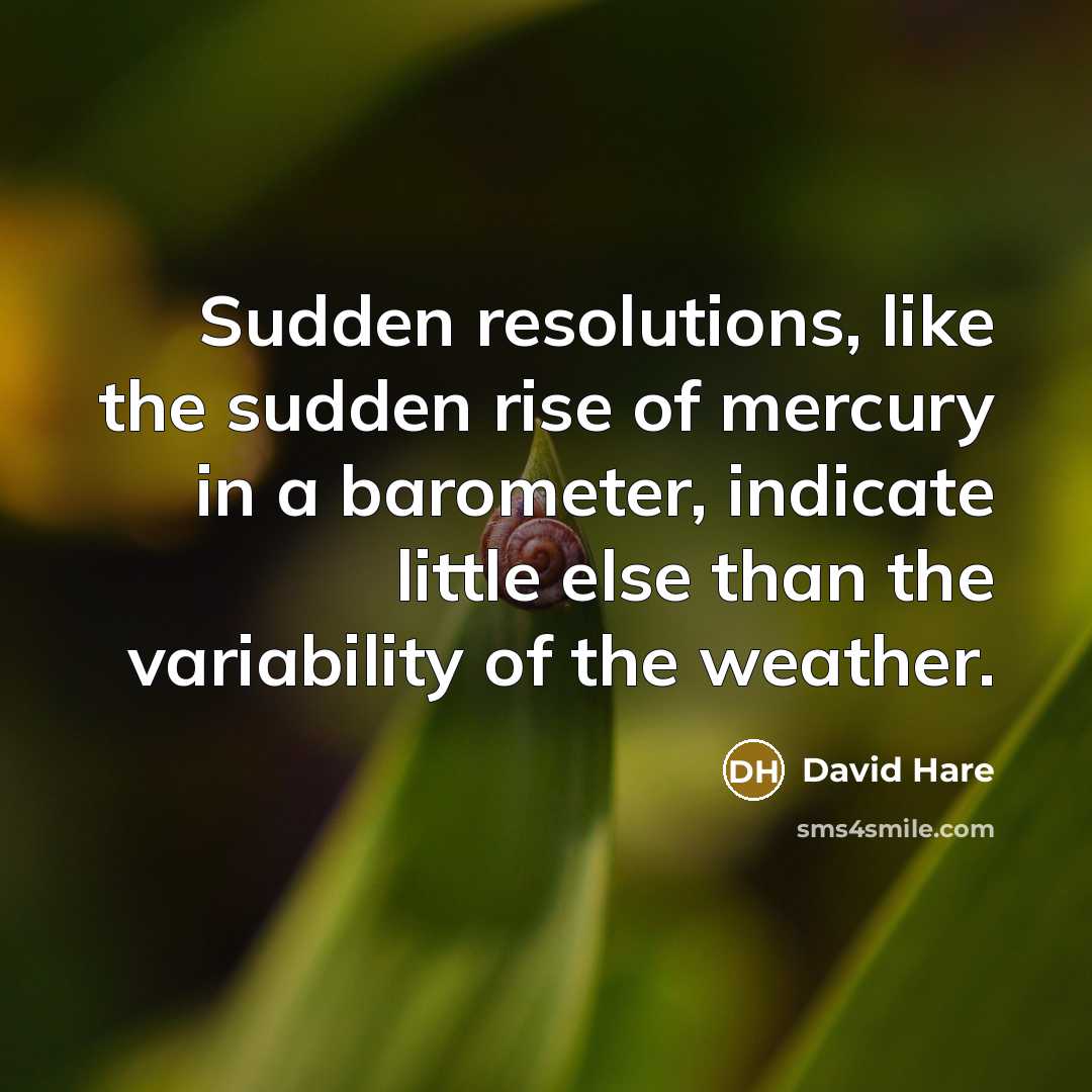 “Sudden resolutions, like the sudden rise of mercury in a barometer, indicate little else than the variability of the weather.” quote by David Hare