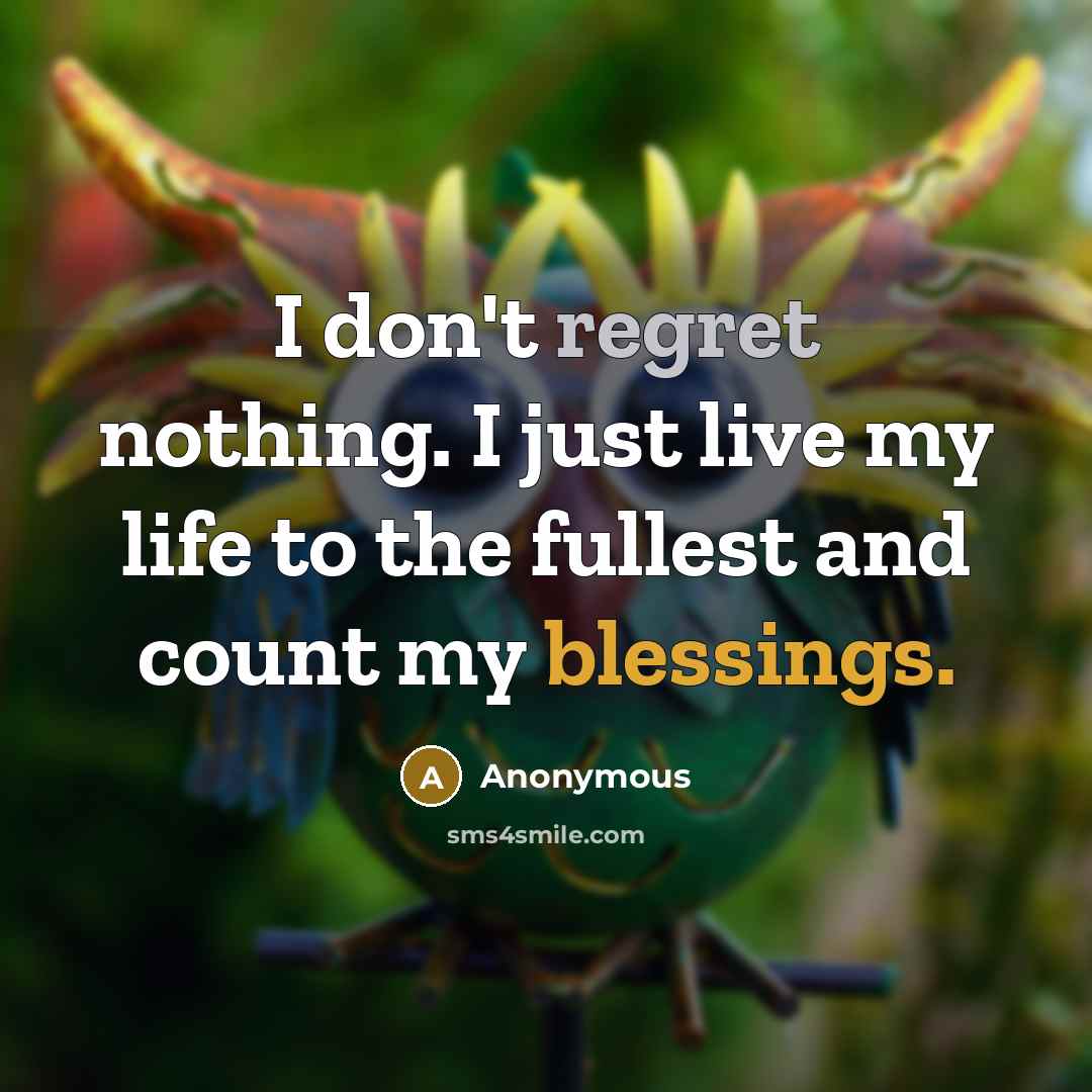 “I don't regret nothing. I just live my life to the fullest and count my blessings.” quote by Anonymous