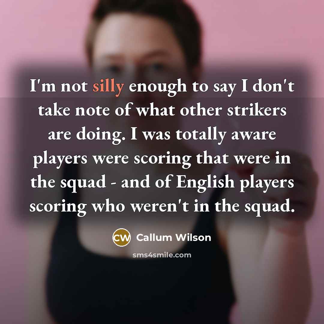 “I'm not silly enough to say I don't take note of what other strikers are doing. I was totally aware players were scoring that were in the squad - and of English players scoring who weren't in the squad.” quote by Callum Wilson