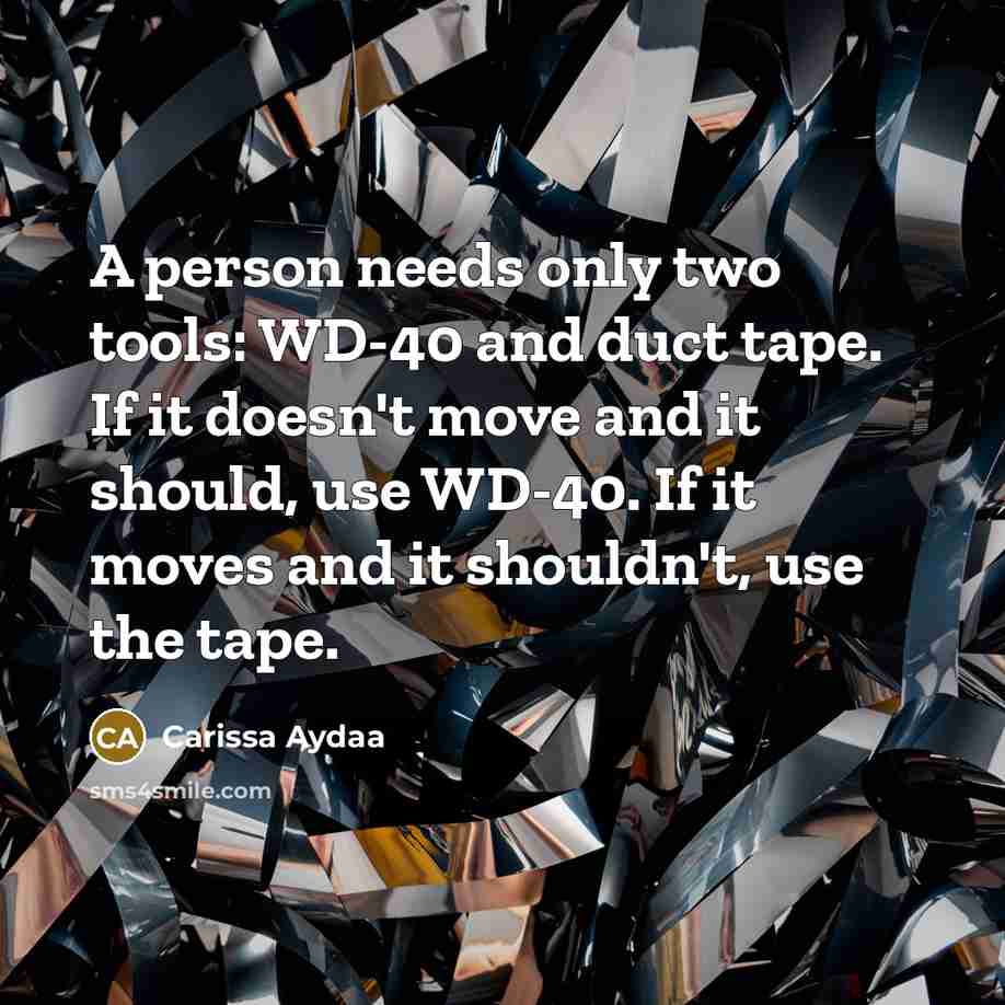 “A person needs only two tools: WD-40 and duct tape. If it doesn't move and it should, use WD-40. If it moves and it shouldn't, use the tape.” quote by Carissa Aydaa