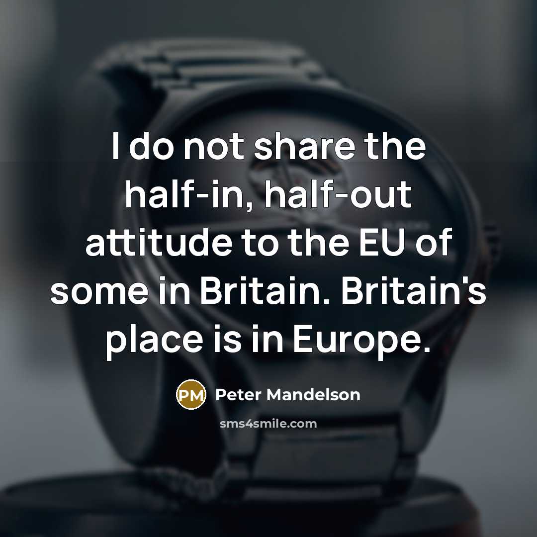 “I do not share the half-in, half-out attitude to the EU of some in Britain. Britain's place is in Europe.” quote by Peter Mandelson