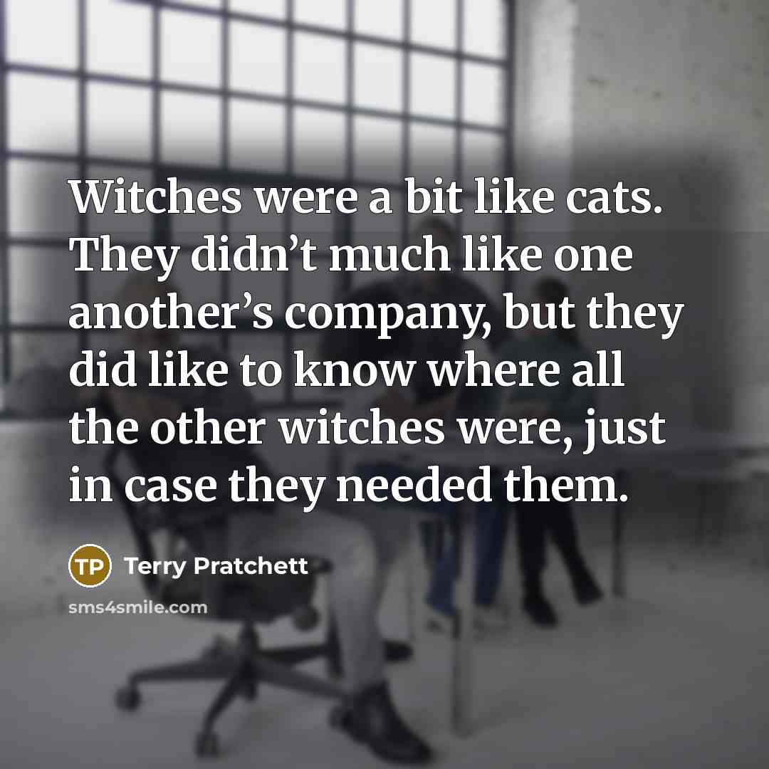 “Witches were a bit like cats. They didn’t much like one another’s company, but they did like to know where all the other witches were, just in case they needed them.” quote by Terry Pratchett