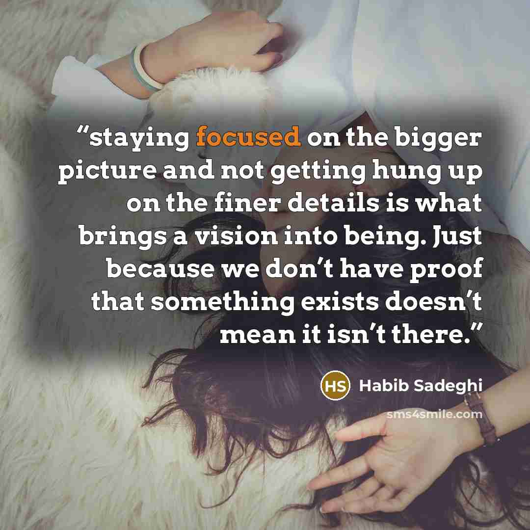 “staying focused on the bigger picture and not getting hung up on the finer details is what brings a vision into being. Just because we don’t have proof that something exists doesn’t mean it isn’t there.” quote by Habib Sadeghi