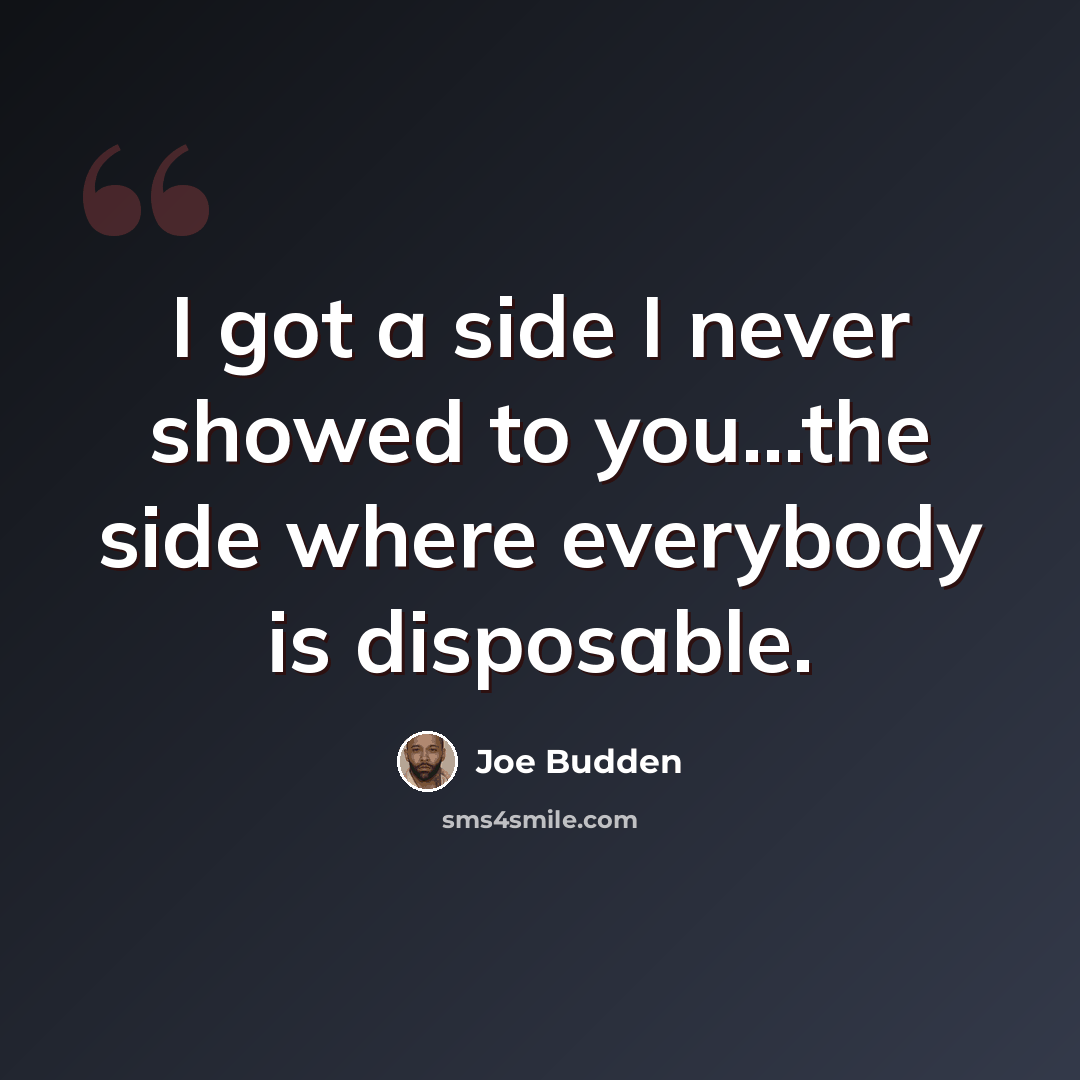 “I got a side I never showed to you...the side where everybody is disposable.” quote by Joe Budden
