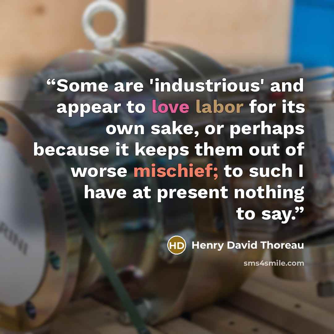 “Some are 'industrious' and appear to love labor for its own sake, or perhaps because it keeps them out of worse mischief; to such I have at present nothing to say.” quote by Henry David Thoreau