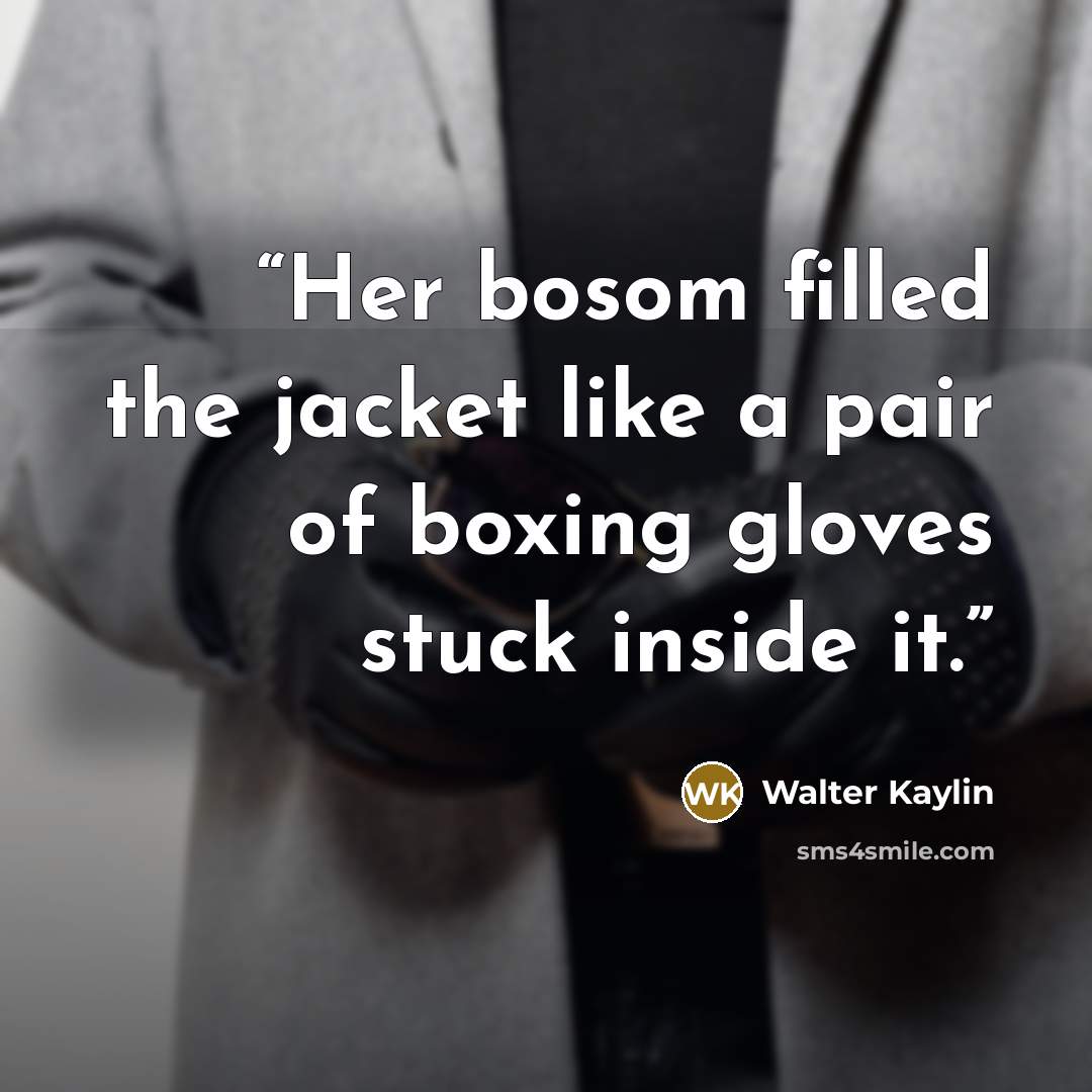 “Her bosom filled the jacket like a pair of boxing gloves stuck inside it.” quote by Walter Kaylin