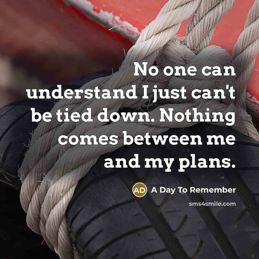 “No one can understand I just can't be tied down. Nothing comes between me and my plans.” quote by A Day To Remember