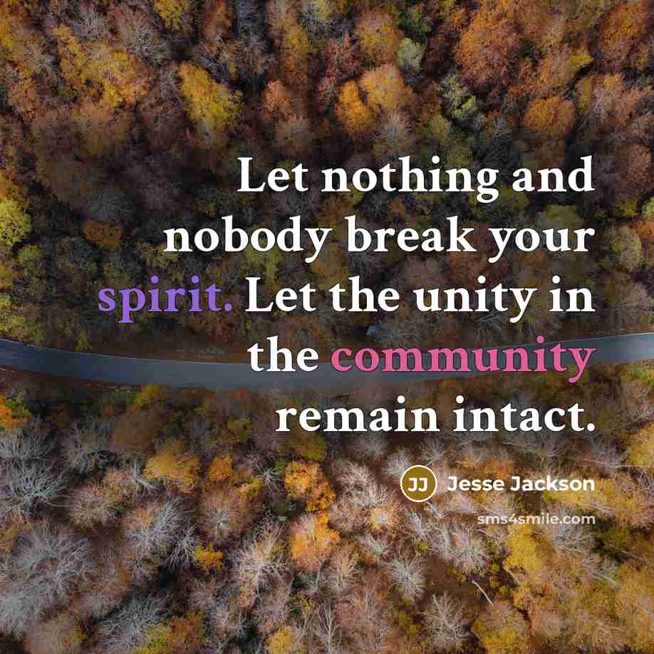 “Let nothing and nobody break your spirit. Let the unity in the community remain intact.” quote by Jesse Jackson