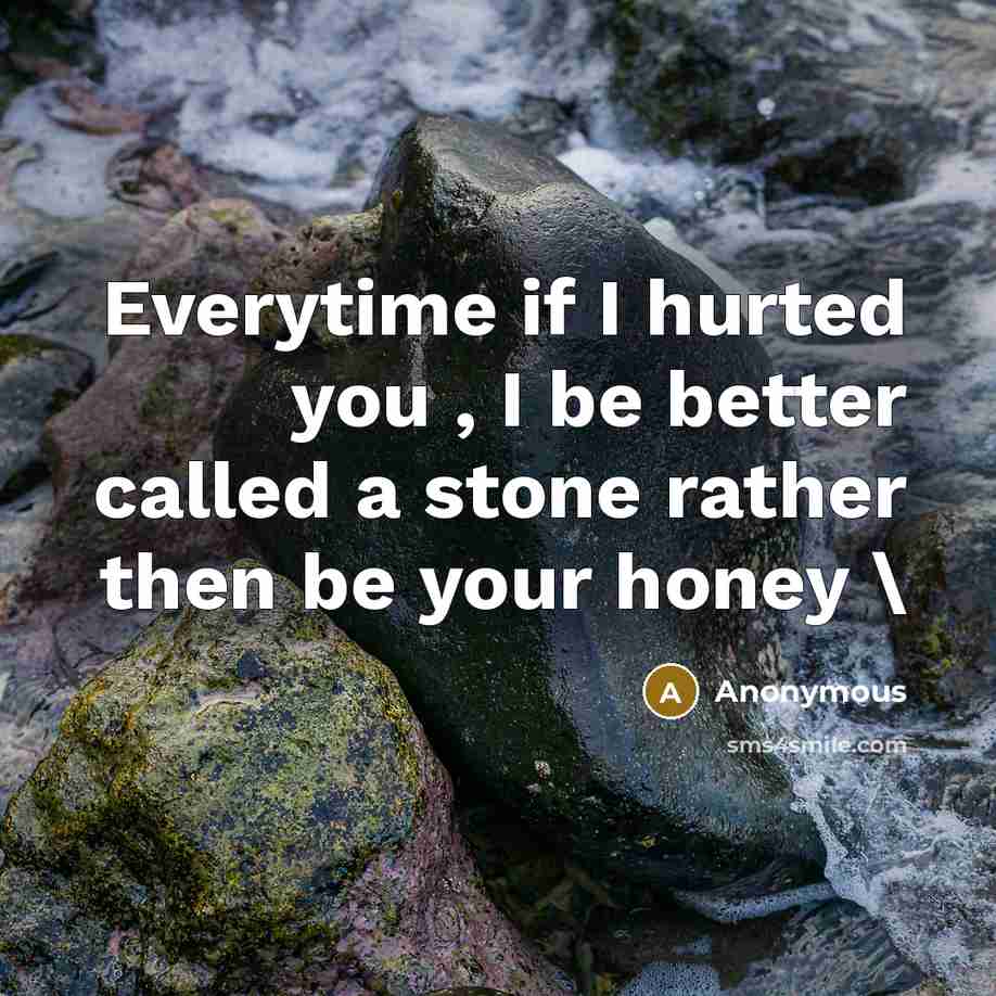“Everytime if I hurted you , I be better called a stone rather then be your honey \” quote by Anonymous