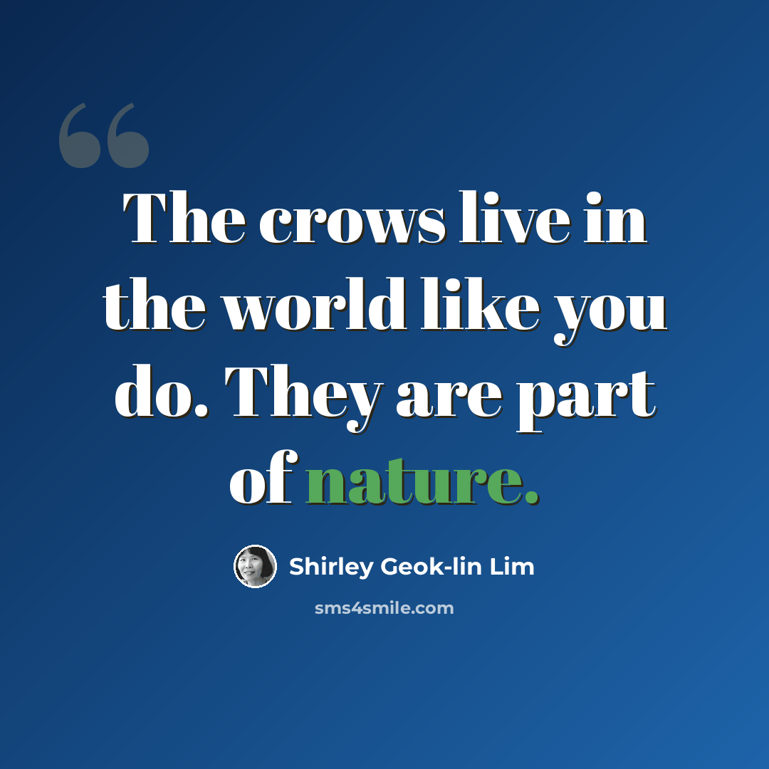 “The crows live in the world like you do. They are part of nature.” quote by Shirley Geok-lin Lim