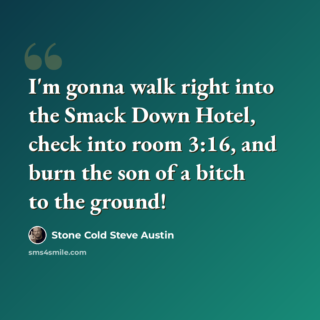 “I'm gonna walk right into the Smack Down Hotel, check into room 3:16, and burn the son of a bitch to the ground!” quote by Stone Cold Steve Austin