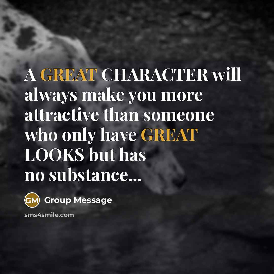 “A GREAT CHARACTER will always make you more attractive than someone who only have GREAT LOOKS but has no substance...” quote by Group Message