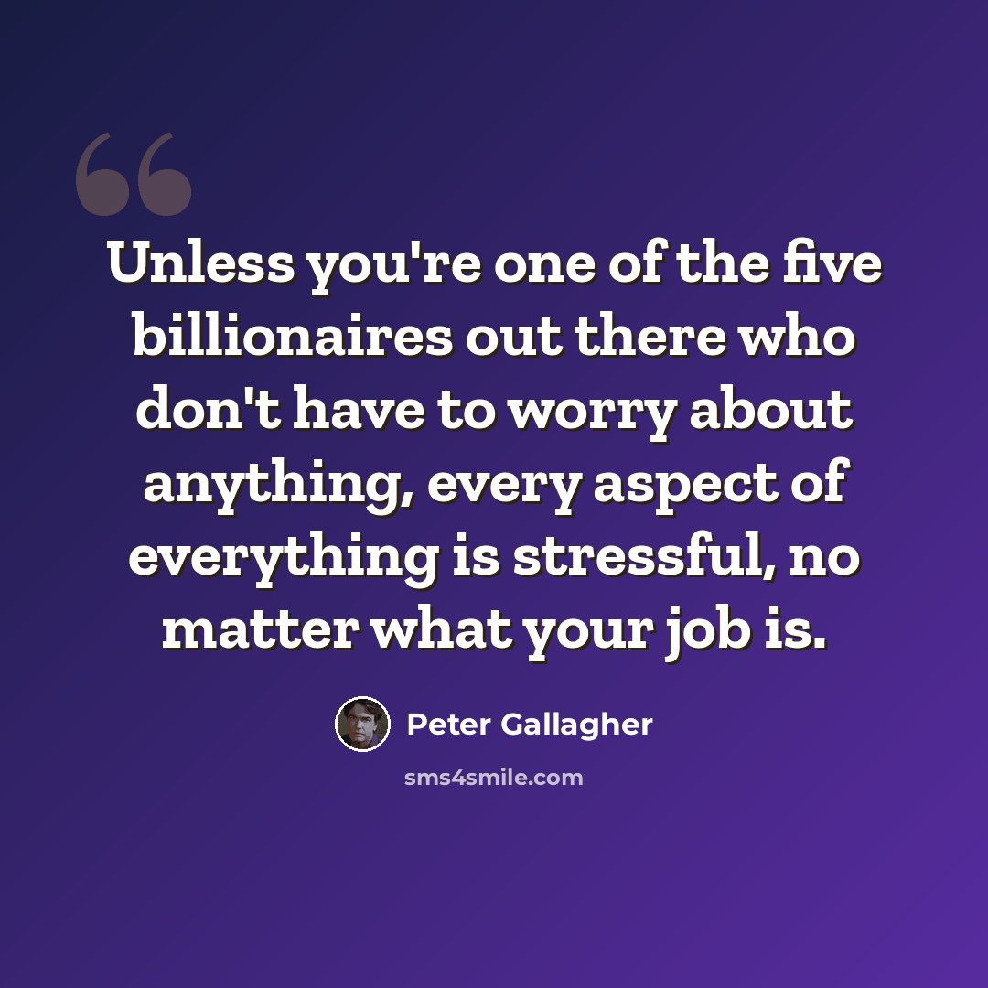 “Unless you're one of the five billionaires out there who don't have to worry about anything, every aspect of everything is stressful, no matter what your job is.” quote by Peter Gallagher
