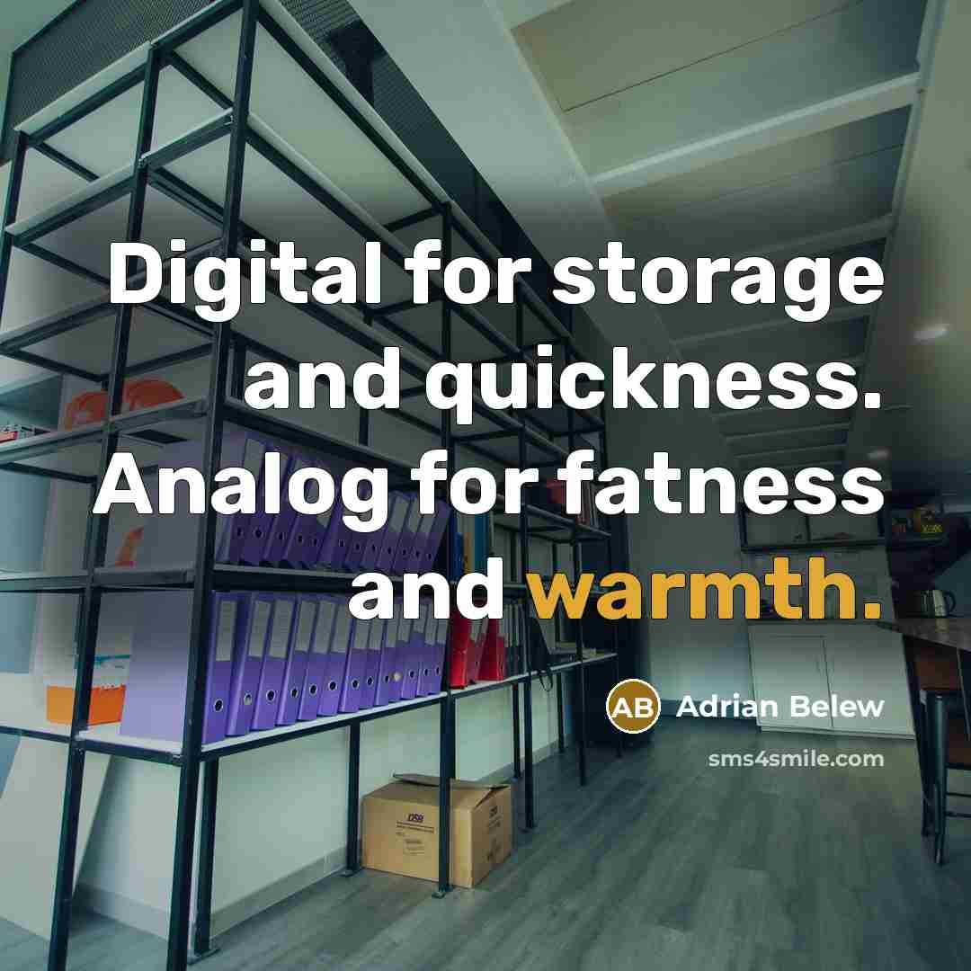 “Digital for storage and quickness. Analog for fatness and warmth.” quote by Adrian Belew