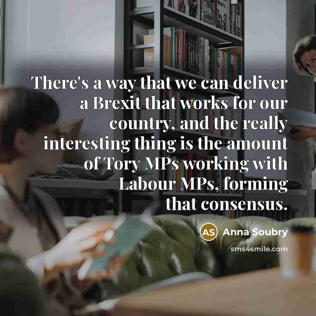 “There's a way that we can deliver a Brexit that works for our country, and the really interesting thing is the amount of Tory MPs working with Labour MPs, forming that consensus.” quote by Anna Soubry