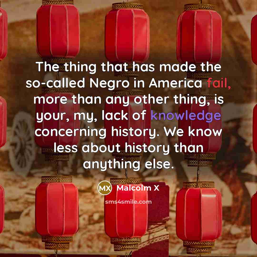“The thing that has made the so-called Negro in America fail, more than any other thing, is your, my, lack of knowledge concerning history. We know less about history than anything else.” quote by Malcolm X