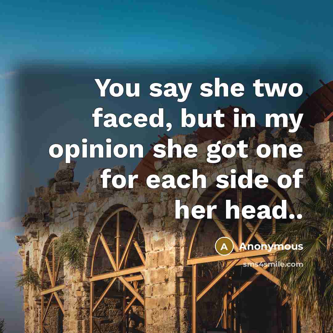 “You say she two faced, but in my opinion she got one for each side of her head..” quote by Anonymous