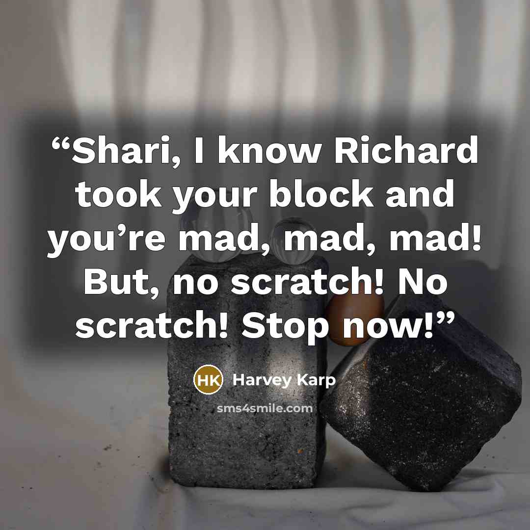 “Shari, I know Richard took your block and you’re mad, mad, mad! But, no scratch! No scratch! Stop now!” quote by Harvey Karp