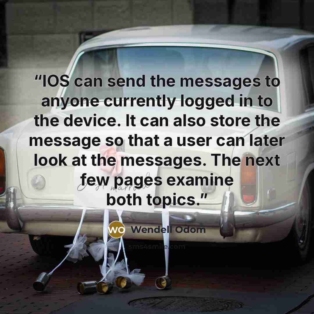 “IOS can send the messages to anyone currently logged in to the device. It can also store the message so that a user can later look at the messages. The next few pages examine both topics.” quote by Wendell Odom