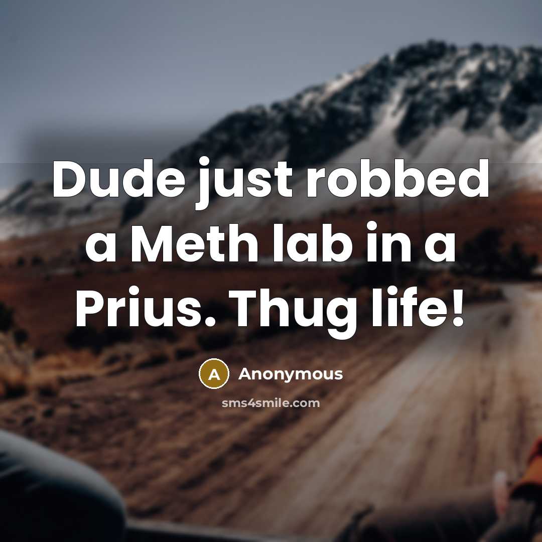 “Dude just robbed a Meth lab in a Prius. Thug life!” quote by Anonymous