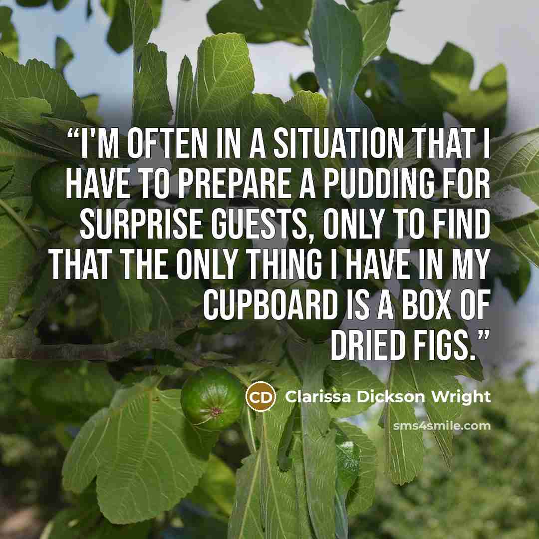 “I'm often in a situation that I have to prepare a pudding for surprise guests, only to find that the only thing I have in my cupboard is a box of dried figs.” quote by Clarissa Dickson Wright